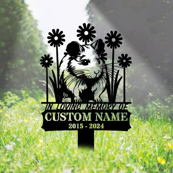Handmadetneonsign Hamster Memorial Metal With Stake, Pet Hamster Metal Name Sign Stake, Wild Life Metal Stake Decor 50598