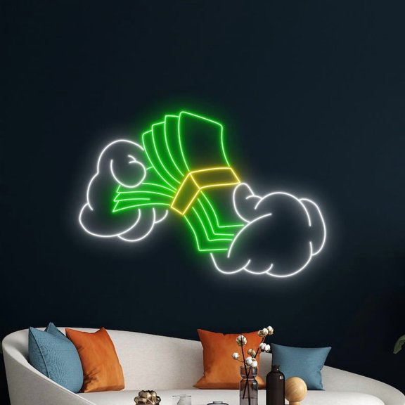 Handmadetneonsign Hand Holding Money Dollar Neon Light, Money Dollar Neon Sign, Money Dollar Sign