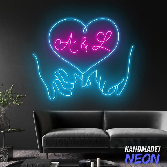 Handmadetneonsign Hand In Hand Neon Sign, Romantic Led Wall Light For Bedroom & Wedding Decor 132176