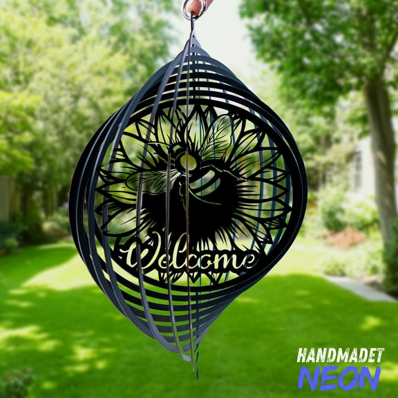 Handmadetneonsign Bee Wind Spinner, Bee 3D Metal Yard Ornament, Rustic Garden & Patio Decor 132542
