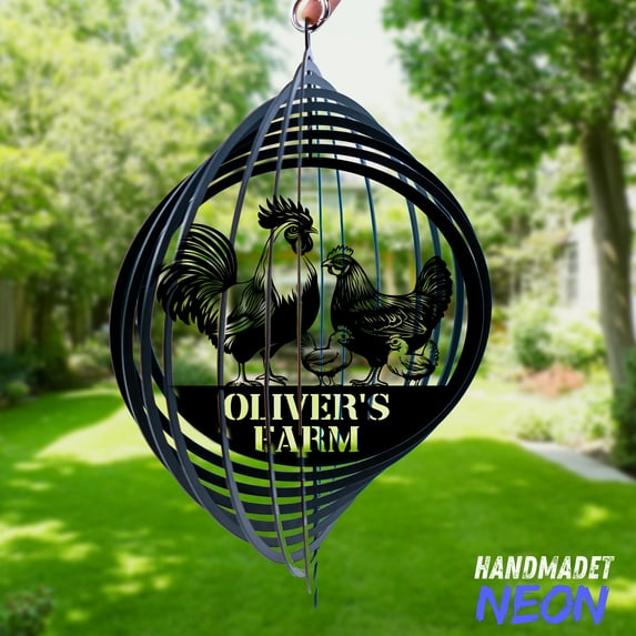 Handmadetneonsign Chicken Wind Spinner, Chicken Rustic Metal Yard Art, Outdoor Garden Decor 132567