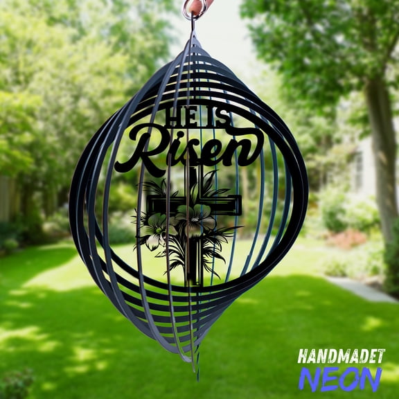 Handmadetneonsign Floral Cross Wind Spinner, Meaningful Outdoor Ornament for Yard, Metal Garden Ornament 132642