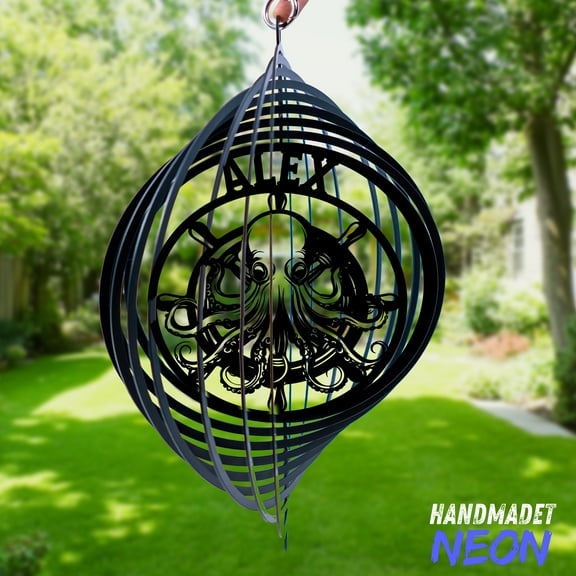 Handmadetneonsign Octopus Wind Spinner Metal, Garden Decor Kinetic Outdoor Hanging for Ocean Lovers 132727