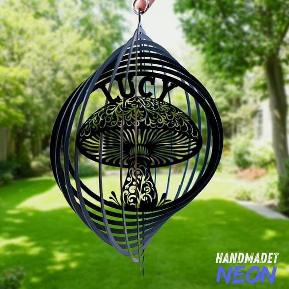 Handmadetneonsign Psychedelic Mushroom Wind Spinner Metal, Garden Decor Yard Hanging for Art Lovers 132742