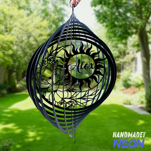 Handmadetneonsign Sun & Moon Wind Spinner Metal, Garden Decor Yard Art Outdoor Kinetic Nature Lovers 132782