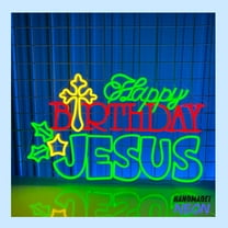 Handmadetneonsign Happy Birthday Jesus Neon Sign, Jesus Christmas Led Sign, Christmas Decor, Christ Wall Art 79795