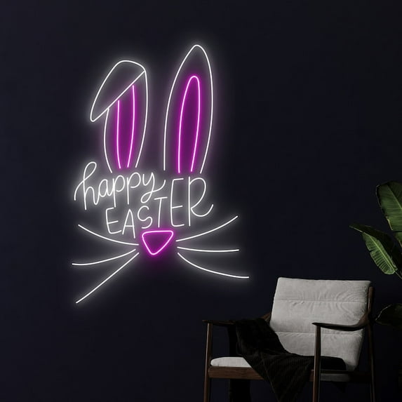 Handmadetneonsign Happy Easter Neon Sign, Happy Easter Led Sign, Easter Neon Light, Bunny Led Light