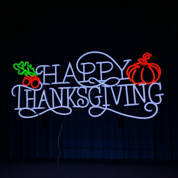 Handmadetneonsign Happy Thanksgiving Neon Sign, Happy Thanksgiving Day Wall Art Decor, Living Room Bar Wall Decor