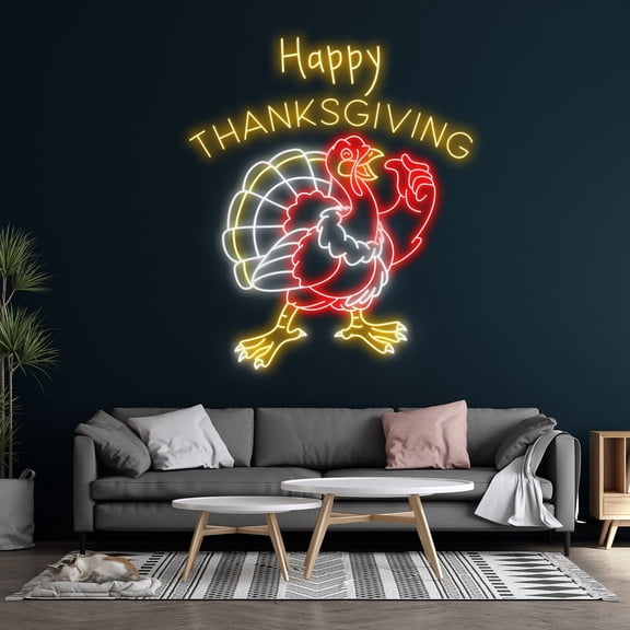 Handmadetneonsign Happy Thanksgiving Turkey Neon Sign, Thanksgiving Turkey LED Light, Turkey Neon