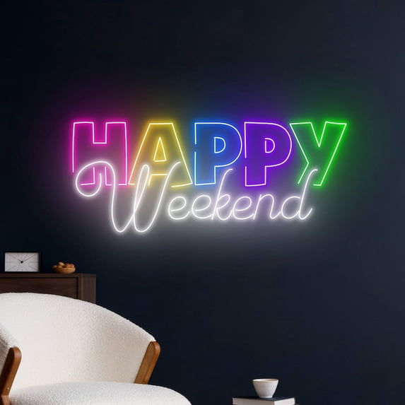 Handmadetneonsign Happy Weekend Neon Sign, Quote Neon Led Light Art Decor, Happy Weekend Wall Decor
