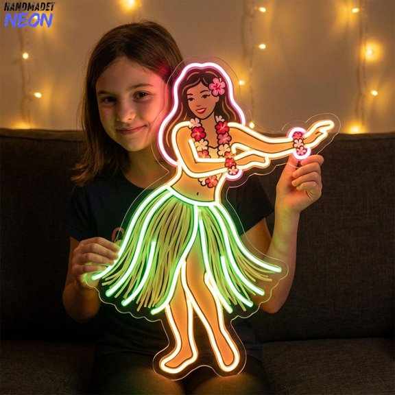 Handmadetneonsign Hawaii Girl Neon Sign, Tropical Beach Decor, Gift For Her