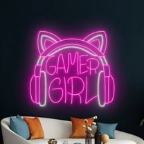 Handmadetneonsign Headphone Gamer Girl Neon Sign, Game Headphone Led Sign, Game Player Led Light