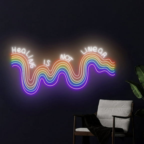 Handmadetneonsign Healing Is Not Linear Neon Sign, Positivity Wall Art Decor, Rainbow Wall Decor