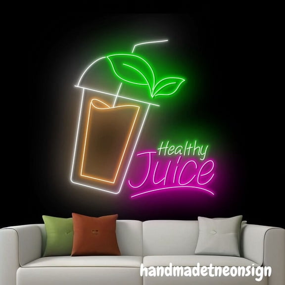 Handmadetneonsign Healthy Juice Neon Sign, Juice Fruit Wall Art, Healthy Juice Store Wall Decor 040685