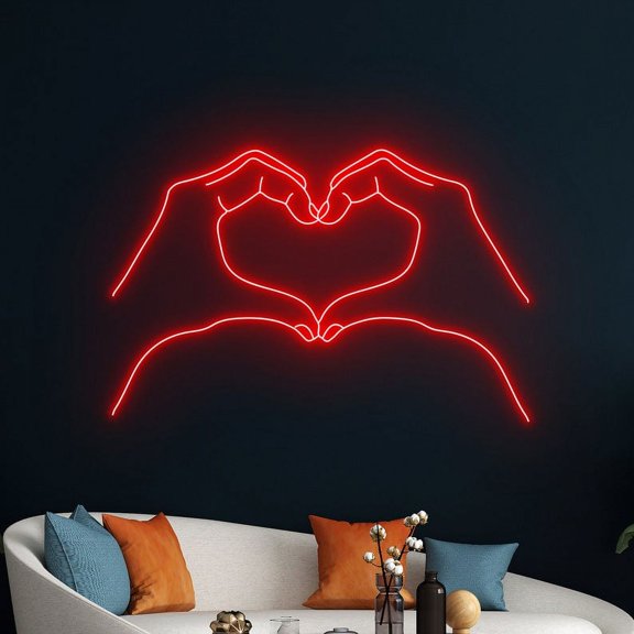 Handmadetneonsign Heart Hands Wall Art, Romance Hands Wall Decor, Lover Hands Art Wall Decor