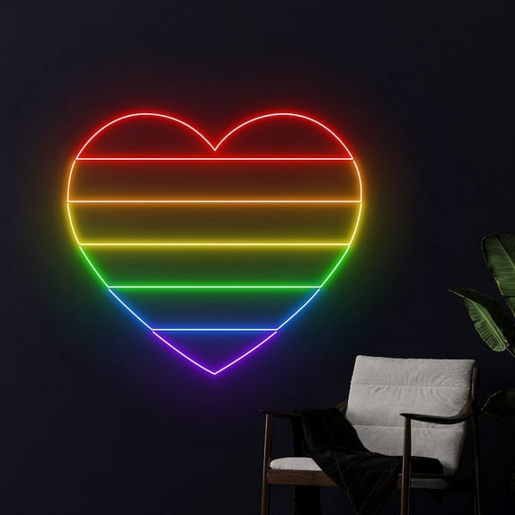 Handmadetneonsign Heart LGBT Neon Sign, Heart Pride LGBT Wall Art Decor, LGBT Pride Wall Decor