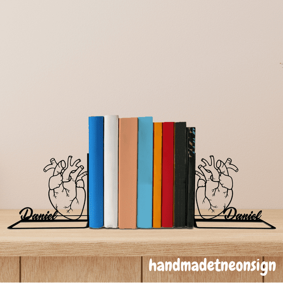 Handmadetneonsign Heart Metal Bookends Doctor Name Bookend, Heart Table Bookshelf Decor 039884