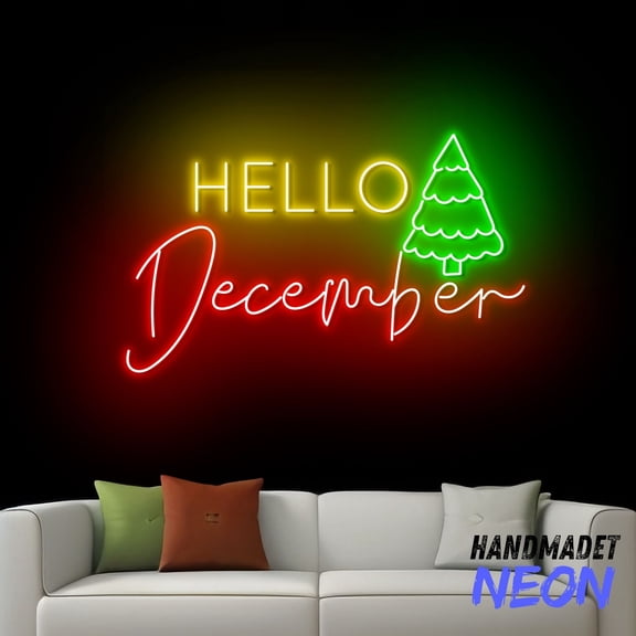 Handmadetneonsign Hello December Neon Sign, Christmas Wall Art, Hello Winter Led Sign, Christmas Gift Light Sign Decor 82307