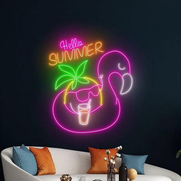 Handmadetneonsign Hello Summer Neon Sign, Pineapple Summer Led Sign, Pineapple Glasses Led Sign