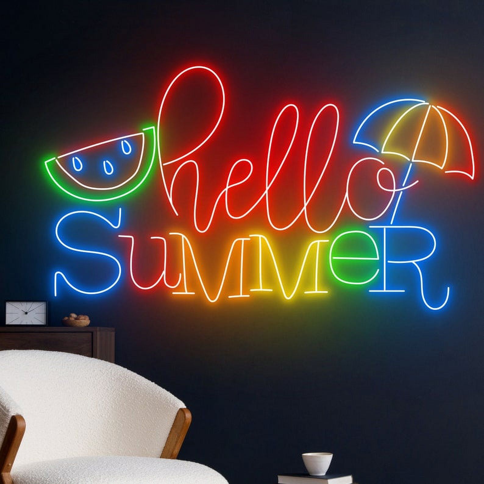 Handmadetneonsign Hello Summer Neon Sign, Summer Watermelon Neon Sign