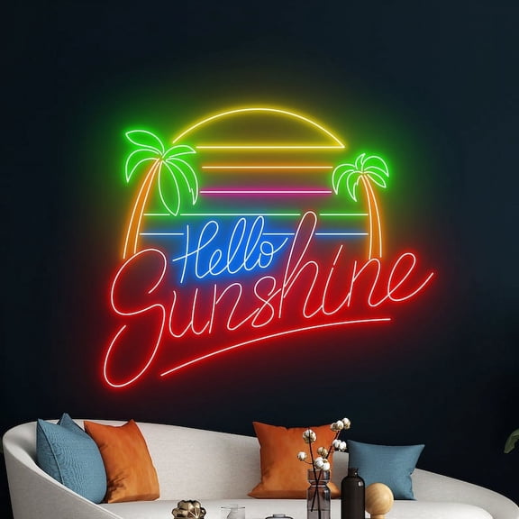 Handmadetneonsign Hello Sunshine Neon Sign, Summer Palm Tree Neon Sign, Summer Party Decor