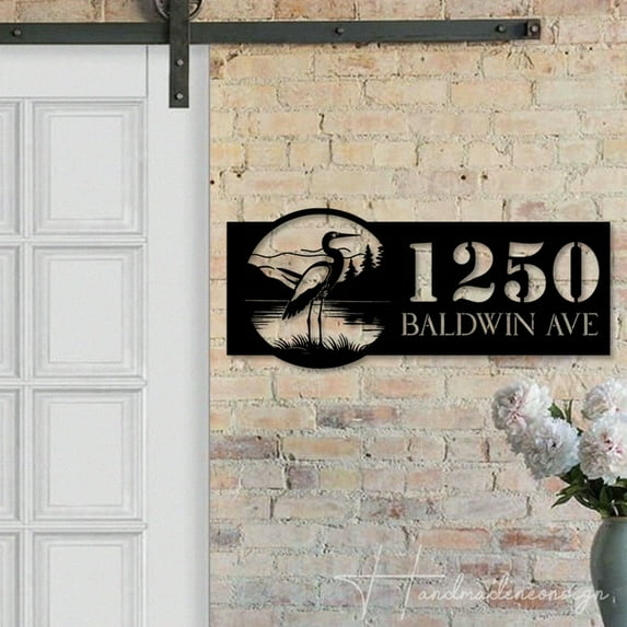 Handmadetneonsign Heron House Number Metal Wall Art LED Light - Personalized Sign Home Decor 58627