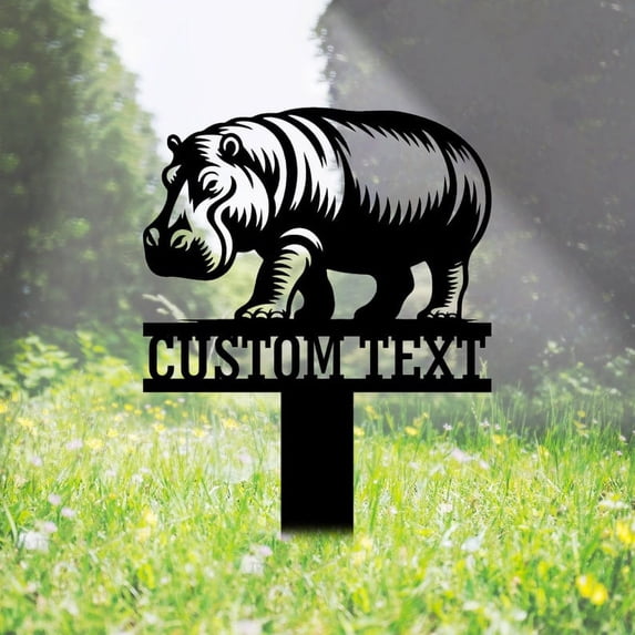 Handmadetneonsign Hippopotamus Metal With Stake, Hippopotamus Stake Metal Name Sign Stake, Garden Metal Stake Decor 58849