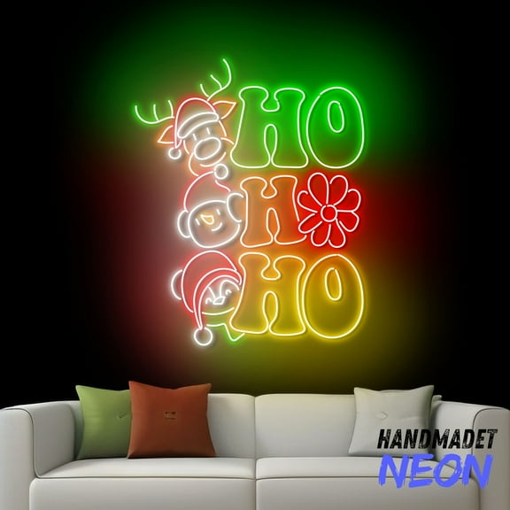 Handmadetneonsign Ho Ho Ho Neon Sign, Hohoho Snowman Reindeer Penguin Led Sign, Christmas Gift Holiday Decor 82318
