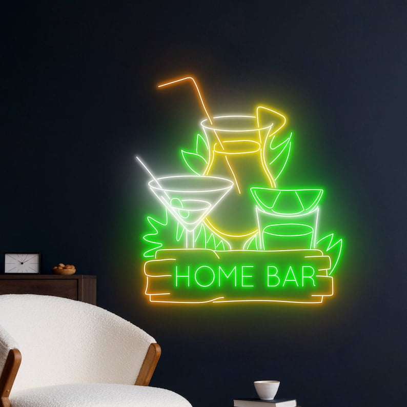 Handmadetneonsign Home Bar Neon Sign, Cocktail Wine Bar Wall Art Decor