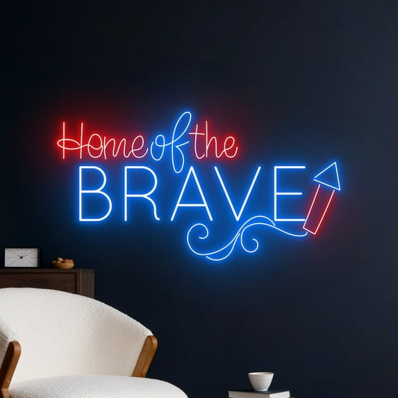 Handmadetneonsign Home Of The Brave Neon Sign, Home Of The Brave Wall Art Decor, Home Wall Decor