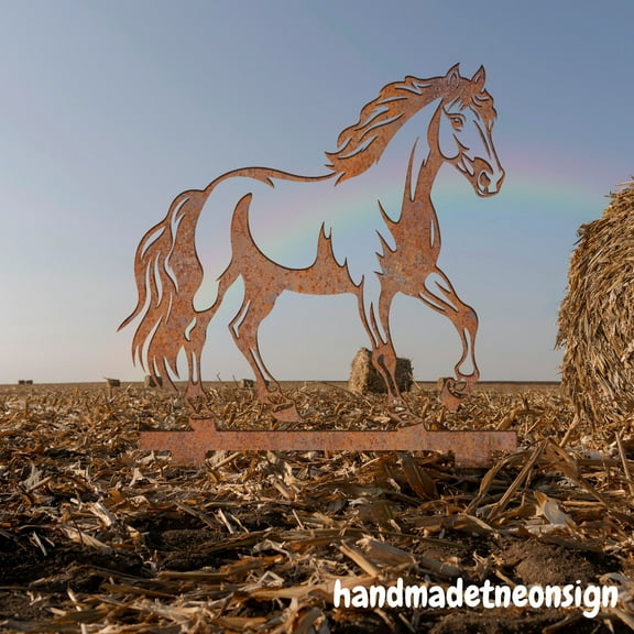 Handmadetneonsign Horse Rusty Metal Stake, Horse Rusty Memorial Stake, Metal Stake, Yard Stake Decor 72369
