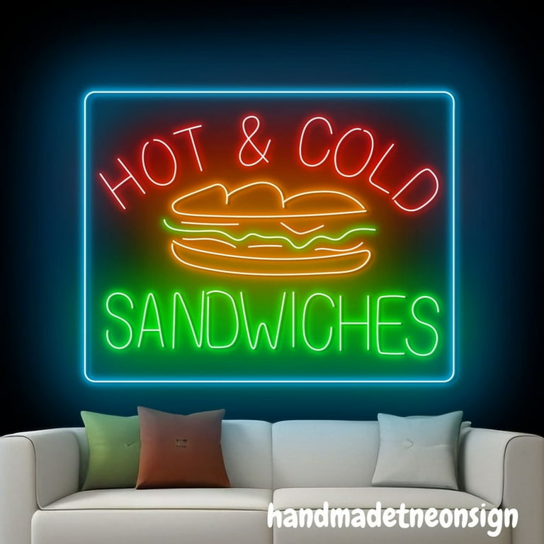 Handmadetneonsign Hot & Cold Sandwiches Neon Sign, Sandwich