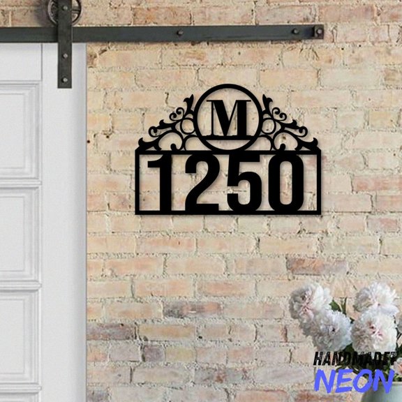 Handmadetneonsign House Name Metal, Modern Home Number Metal Sign, House Address Wall Decor 043918