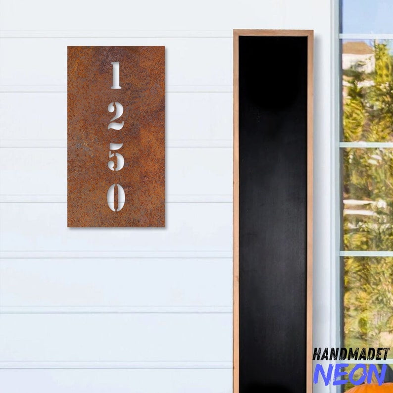 Handmadetneonsign House Number Metal Rusty, Modern Home Number Rusty, House Address Wall Decor 043948