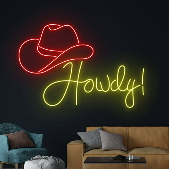 Handmadetneonsign Howdy Cowboy Hat Neon Sign, Cowboy Howdy Led Light ...