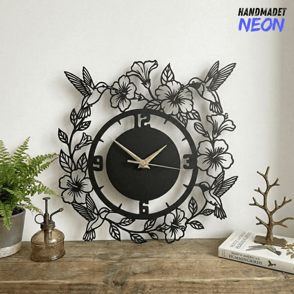 Handmadetneonsign Hummingbird Metal Wall Clock, Floral Shop Decor, Gift For Mom