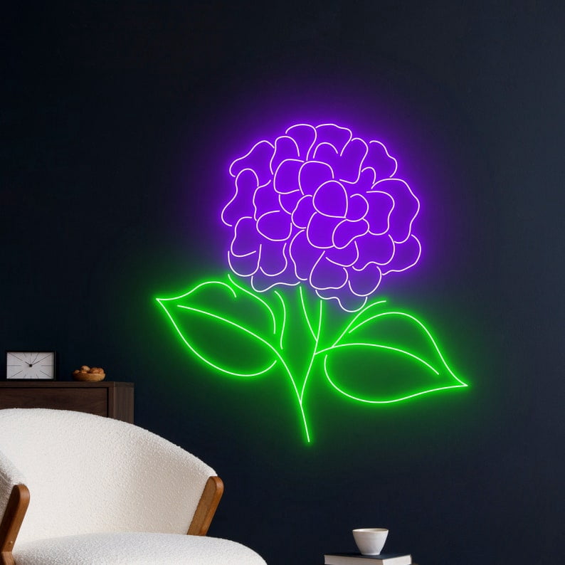 Handmadetneonsign Hydrangea Neon Sign, Hydrangea Flower Wall Art Decor ...