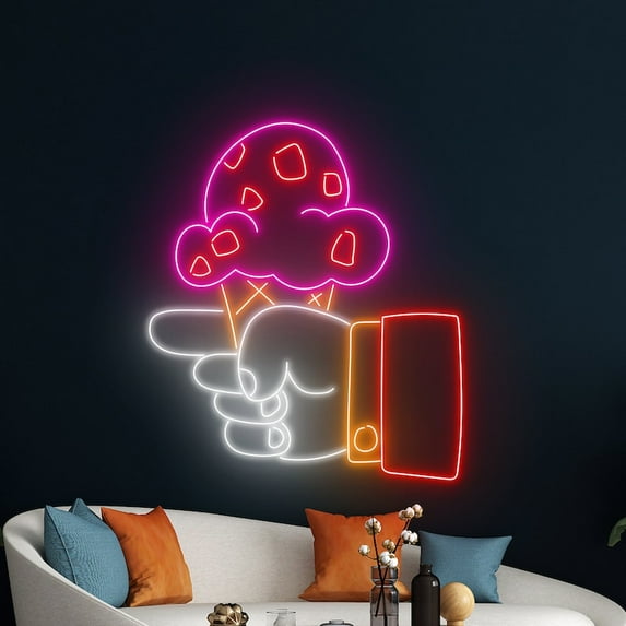 Handmadetneonsign Ice Cream Cone Wall Art, Ice Cream Wall Decor, Ice Cream Store Wall Decor