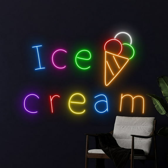 Handmadetneonsign Ice Cream Neon Sign, Melting Ice Cream Neon Light, Ice Cream Cone LED Light