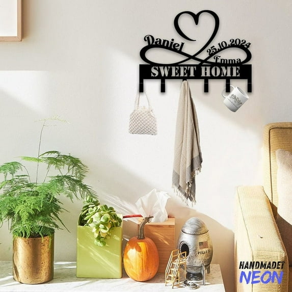 Handmadetneonsign Infinity Heart Coat Rack Wall Hanger, Couple Name Metal Wall Hooks, Wedding Keys Holder Home Decor 74990