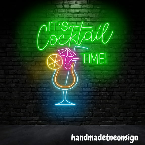 Handmadetneonsign It's Cocktails Time Neon Sign, Cocktails Led Light, Cocktails Bar Pub Wall Decor 71173
