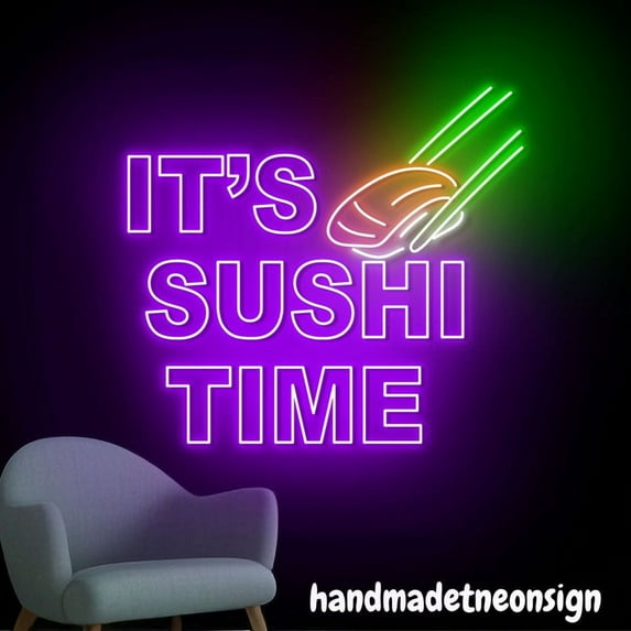 Handmadetneonsign It's Sushi Time Neon Sign, Japanese Sushi Wall Art, Japan Sushi Food Store Wall Decor 037147