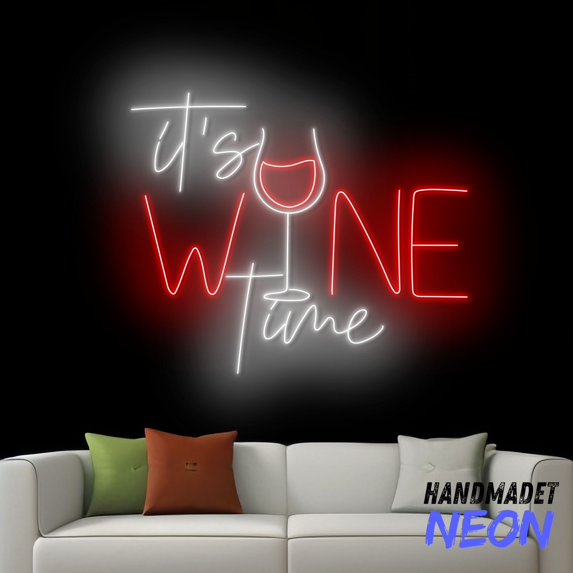 Handmadetneonsign It's Wine Time Neon Sign, Wine Glass Led Sign, Drinking Bar Wall Art, Cocktail Liquor Wine Wall Decor 79508