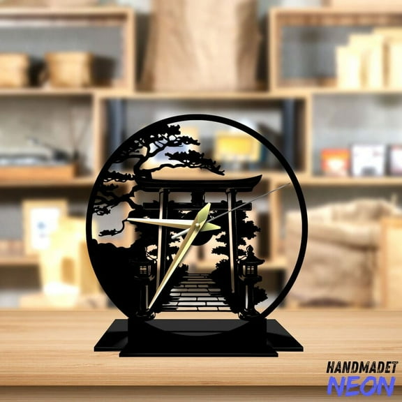 Handmadetneonsign Japanese Torii Gate Tabletop Metal Clock, Torii Gate Desktop Clock, Home Decor 047392