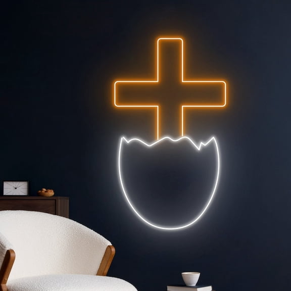 Handmadetneonsign Jesus Cross Easter Egg Neon Sign, Easter Egg Jesus Cross Led Sign, Jesus Cross