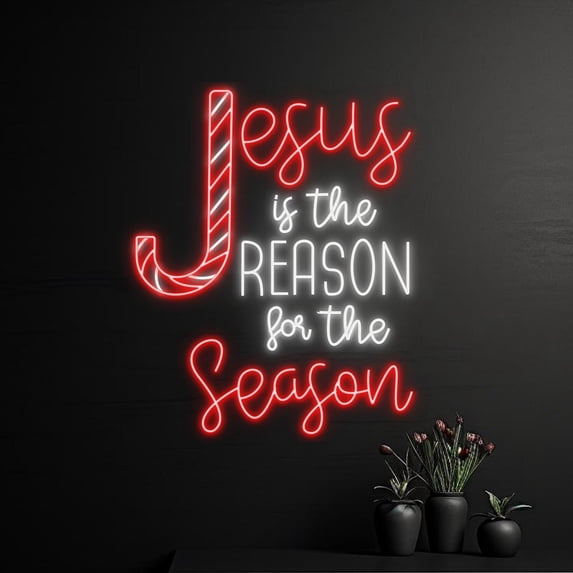 Handmadetneonsign Jesus Is The Reason For The Season Cross Neon Sign, Christmas Led Sign, Christmas