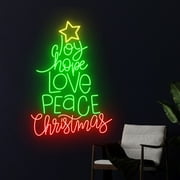 Handmadetneonsign Joy Hope Love Peace Christmas Tree Neon Sign, Merry Christmas Led Sign, Christmas