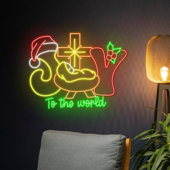 Handmadetneonsign Joy To The World Jesus Cross Neon Sign, Christmas Led Sign, Merry Christmas Neon
