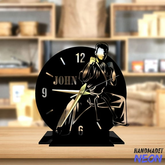 Handmadetneonsign Karate Man Tabletop Metal Clock, Karate Desktop Clock, Karate Clock Home Decor 047395