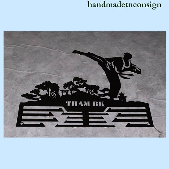 Handmadetneonsign Karate Medal Hanger, Martial Arts Metal Holder, Karate House Metal Wall Decor 038386